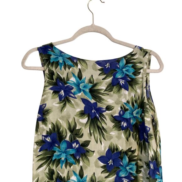 Vintage 80s Blue Green Hawaiian Floral Rayon Sheath Sundress Size Medium - Picture 7 of 15
